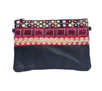 Pochette à Maquillage, Pochette multiusage, Pochette pour Tablette iPad avec bandoulière et décoration fait Main ( Noir et rouge ) ROUGE G
