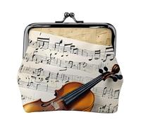 Pochette à monnaie en cuir avec double fermoir en métal et imprimé papillon et violoncelle pour femme avec clés, petit sac à main, Noir , Taille unique