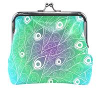 Pochette à monnaie en cuir bleu avec plume de paon chic pour femme avec imprimé animal mignon baiser serrure porte-monnaie pour filles, Plume de paon chic bleu, OneSize