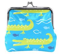Pochette à monnaie en cuir bleu crocodile vert personnalisé pour femme serrure de baiser mignon petit portefeuille à changement pour filles, alligator vert crocodile bleu, Vert Alligator Crocodile