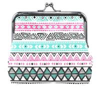 Pochette à monnaie en cuir coloré vintage tribal pour femme avec boucle mignonne et serrure à baiser pour filles, Style tribal vintage coloré, OneSize