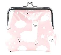 Pochette à monnaie en cuir rose alpaga blanc pour femme avec boucle mignonne et serrure à baiser, Alpaga blanc nuage rose, Classique