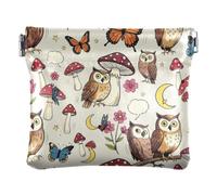 Pochette à monnaie en cuir synthétique pour femme | Doux, imperméable, format de poche, épingles à nourrice, trombones, chouette florale Cottagecore