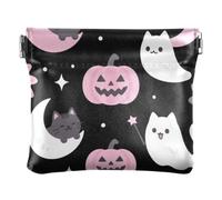 Pochette à monnaie en cuir synthétique pour femme | Léger, se ferme en toute sécurité, format de poche, clés, épingles à nourrice, joli motif d'Halloween citrouille et chat