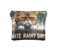 Pochette à monnaie pour femme avec dessus à presser, drôle chat haine jour pluvieux, Motif :