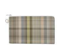 Pochette à monnaie simple en toile à carreaux Madras beige kaki, format com