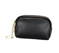 Pochette à Monnaie Zippée en Cuir de Vachette Noire, Grosse Capacité | Texture Fine, Design à Couches Raisonnable, Toucher Confortable, Anneau Porte-clés, pour Fille ou Petite Amie