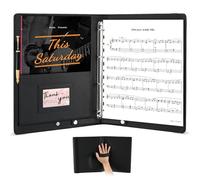 Pochette à partitions A4 avec dragonne et pochette transparente pour 30 feuilles, similicuir noir, classeur partition musique, dossier de musique pour piano, porte partition chorale
