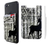 Pochette adhésive double poche en lycra pour téléphone portable avec porte-cartes pour iPhone, iPad, Samsung Galaxy, smartphones Android, Drapeau rétro cerf, Double, Rétro