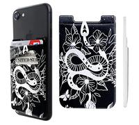 Pochette adhésive double poche en lycra pour téléphone portable avec porte-cartes pour iPhone, iPad, Samsung Galaxy, smartphones Android, Lune serpent sorcière, Double, Pochette
