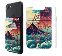 Pochette adhésive double poche en lycra pour téléphone portable avec support pour carte de crédit et carte d'identité, motif papillon Fuji Sakura pour iPhone, iPad, Samsung Galaxy, smartphones Android