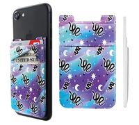 Pochette adhésive double poche en lycra pour téléphone portable, porte-cartes de crédit, carte d'identité, petit portefeuille gothique serpent magique motif mystique pour iPhone, iPad, Samsung Galaxy