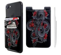 Pochette adhésive double poche en lycra pour téléphone portable, porte-cartes, motif dragon, roses, pour iPhone, iPad, Samsung Galaxy, smartphones Android