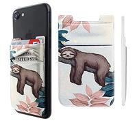 Pochette adhésive double poche en lycra pour téléphone portable, porte-cartes, motif paresseux pour iPhone, iPad, Samsung Galaxy, smartphones Android