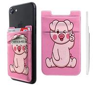 Pochette adhésive double poche en lycra pour téléphone portable, porte-cartes, petit portefeuille motif cochon rose pour iPhone, iPad, Samsung Galaxy, smartphones Android