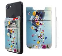 Pochette adhésive double poche en lycra pour téléphone portable, porte-cartes, petit portefeuille, tasse de thé, motif fleurs pour iPhone, iPad, Samsung Galaxy, smartphones Android