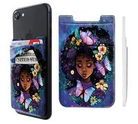 Pochette adhésive pour téléphone portable double poche lycra porte-cartes de crédit ID pochette petit portefeuille jolie fille motif galaxie pour iPhone iPad Samsung Galaxy smartphones Android