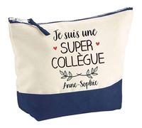 Pochette Anne-Sophie Super Collegue | Idée Cadeau pour Collègue Travail Retraite Trousse Grand Format Maquillage Toilette