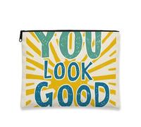 Pochette audacieuse, You Look Good Trousse de maquillage graphique pour femme, petite trousse de toilette portable en toile à fermeture éclair, trousse de toilette pour usage quotidien, jaune, 7x9