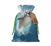 Pochette avec cordon de serrage avec imprimé dauphin amusant pour cadeaux, adorables sacs cadeaux réutilisables, parfaits pour les bijoux et plus encore