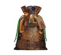 Pochette avec cordon de serrage imprimé de vieille rue italienne pour cadeaux, adorables sacs cadeaux réutilisables, parfaits pour les bijoux et plus encore