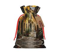 Pochette avec cordon de serrage imprimé de vieille rue italienne pour cadeaux, adorables sacs cadeaux réutilisables, parfaits pour les bijoux et plus encore
