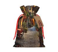Pochette avec cordon de serrage imprimé de vieille rue italienne pour cadeaux, adorables sacs cadeaux réutilisables, parfaits pour les bijoux et plus encore