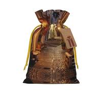 Pochette avec cordon de serrage imprimé de vieille rue italienne pour cadeaux, adorables sacs cadeaux réutilisables, parfaits pour les bijoux et plus encore