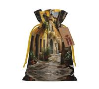 Pochette avec cordon de serrage imprimé de vieille rue italienne pour cadeaux, adorables sacs cadeaux réutilisables, parfaits pour les bijoux et plus encore