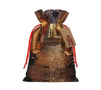 Pochette avec cordon de serrage imprimé de vieille rue italienne pour cadeaux, adorables sacs cadeaux réutilisables, parfaits pour les bijoux et plus encore