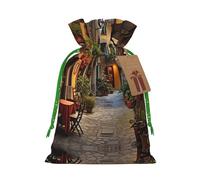 Pochette avec cordon de serrage imprimé de vieille rue italienne pour cadeaux, adorables sacs cadeaux réutilisables, parfaits pour les bijoux et plus encore