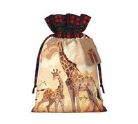 Pochette avec cordon de serrage imprimé girafe mère et enfant M pour emballage de fête, mariage et rangement