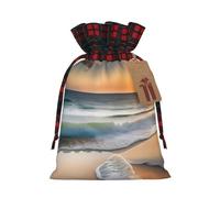 Pochette avec cordon de serrage imprimé Sunset Over The Waves pour fête, mariage et festival, polyester léger