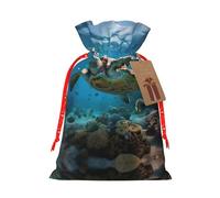 Pochette avec cordon de serrage imprimé tortues de mer pour cadeaux, adorables sacs cadeaux réutilisables, parfaits pour les bijoux et plus encore