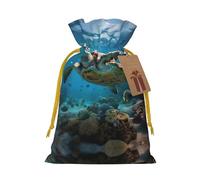 Pochette avec cordon de serrage imprimé tortues de mer pour cadeaux, adorables sacs cadeaux réutilisables, parfaits pour les bijoux et plus encore