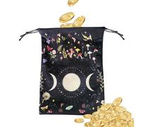 Pochette avec cordon de serrage motif lune - Pochette pour cartes de tarot - Sac de rangement pour cartes et accessoires, organisateur de deck Oracle pour runes dés, pierres précieuses, tarots lecture