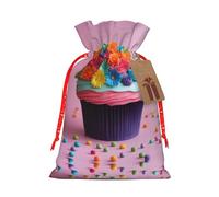 Pochette avec cordon de serrage pour cadeaux, motif cupcakes colorés, motif gâteau arc-en-ciel, adorable sac cadeau, parfait pour les bijoux et plus encore
