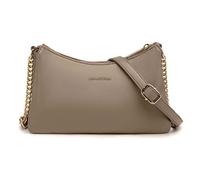 David Jones - Petit Sac Bandoulière Plusieurs Compartiments Femme - Sac à Main Porté Epaule Simili Cuir PU - Pochette Sacoche Chaînes 3 Soufflets Multipoche - Besace Soirée Téléphone - Marron Taupe