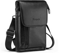 Pochette bandoulière Hengwin en Cuir véritable pour Homme et Femme, Pochette Ceinture pour iPhone/Samsung, Passeport, Portefeuille, étui bandoulière, Noir, Grand Format