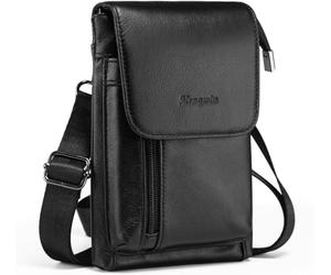 Pochette bandoulière Hengwin en Cuir véritable pour Homme et Femme, Pochette Ceinture pour iPhone/Samsung, Passeport, Portefeuille, étui bandoulière, Noir, Grand Format