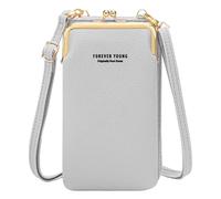 Pochette Bandoulière Smartphone Simili cuir grainé Multi-compartiments gris