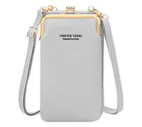 Pochette Bandoulière Smartphone Simili cuir grainé Multi-compartiments gris