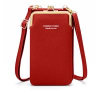Pochette Bandoulière Smartphone Simili cuir grainé Multi-compartiments Rouge