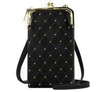 Pochette Bandoulière Smartphone Studs dorés et Surpiqure design losange noir