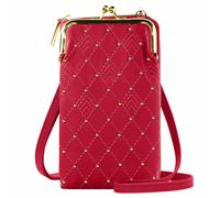 Pochette Bandoulière Smartphone Studs Dorés Et Surpiqure Design Losange Rose