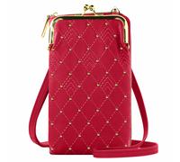 Pochette Bandoulière Smartphone Studs dorés et Surpiqure design losange Rose