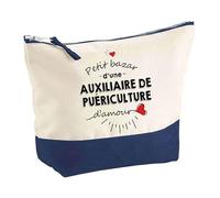 Pochette Bazar d'une Auxiliaire De Puériculture d'Amour | Idée Cadeau pour Collègue Travail Retraite Trousse Grand Format Maquillage Toilette