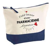 Pochette Bazar d'une Pharmacienne d'Amour | Idée Cadeau pour Collègue Travail Retraite Trousse Grand Format Maquillage Toilette