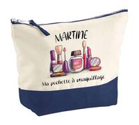 Pochette Bleue à Maquillage Martine | Trousse Maquillage Routine Beauté Cadeau Anniversaire Femme Fête des Mères Mamies