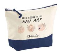 Pochette Bleue Affaires de Nail Art Claude | Trousse Vernis à Ongles Manucure Cadeau Anniversaire Femme prothésiste ongulaire Fête des Mères